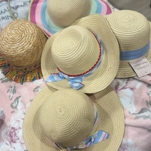 Kids Straw Sun Hat with Blue Ribbon Accent